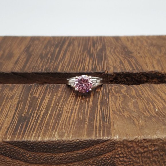 Size 5.5 925 Sterling Silver Beautiful Pink And Clear CZ Gems Ring - Picture 3 of 9